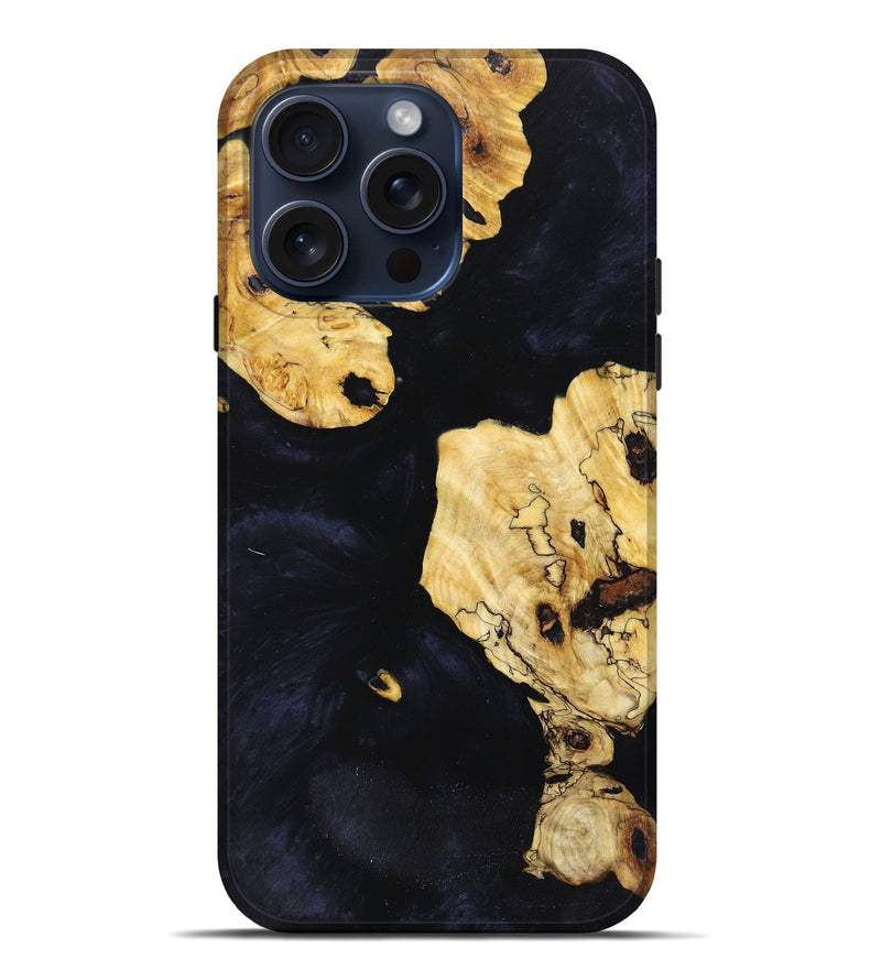 iPhone 15 Pro Max Wood+Resin Live Edge Phone Case - Israel (Pure Black, 659672)