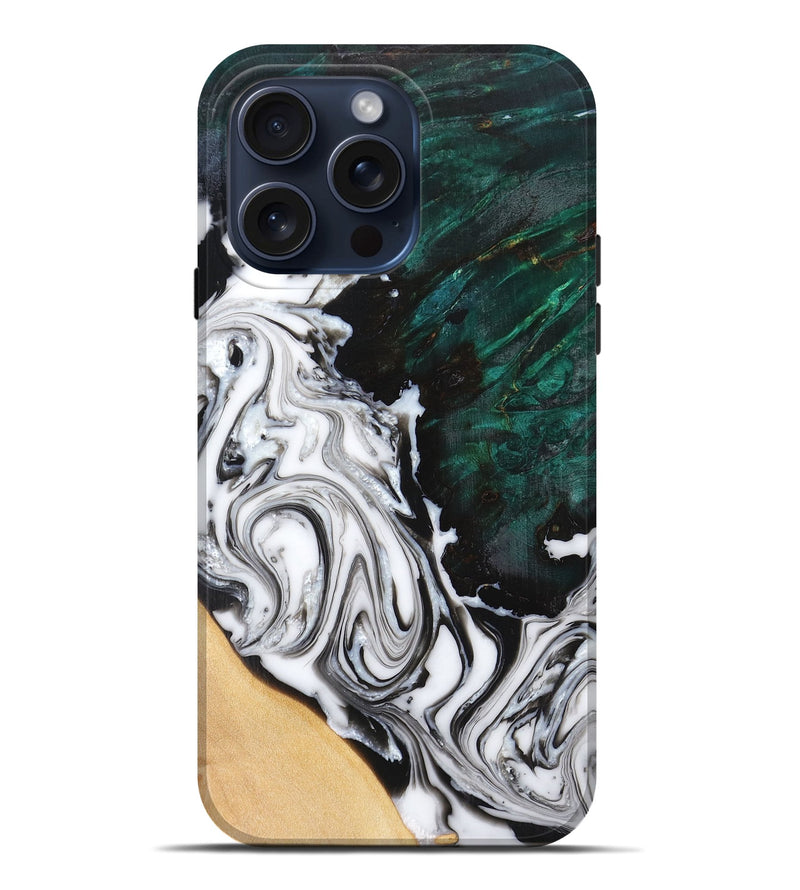 iPhone 15 Pro Max Wood+Resin Live Edge Phone Case - Mckinley (Black & White, 659674)