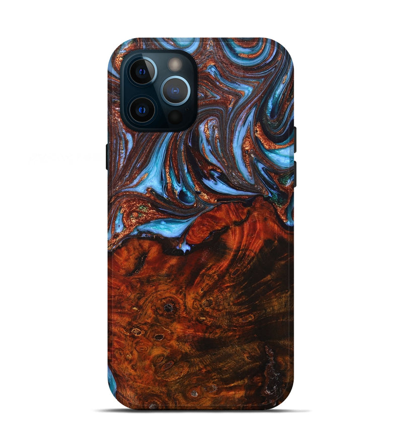 iPhone 12 Pro Wood+Resin Live Edge Phone Case - Brooklyn (Teal & Gold, 659678)