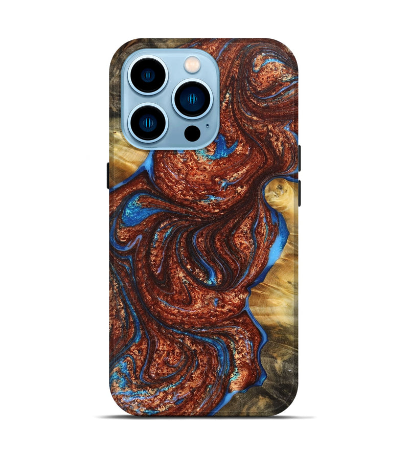 iPhone 14 Pro Wood+Resin Live Edge Phone Case - Luella (Teal & Gold, 659682)