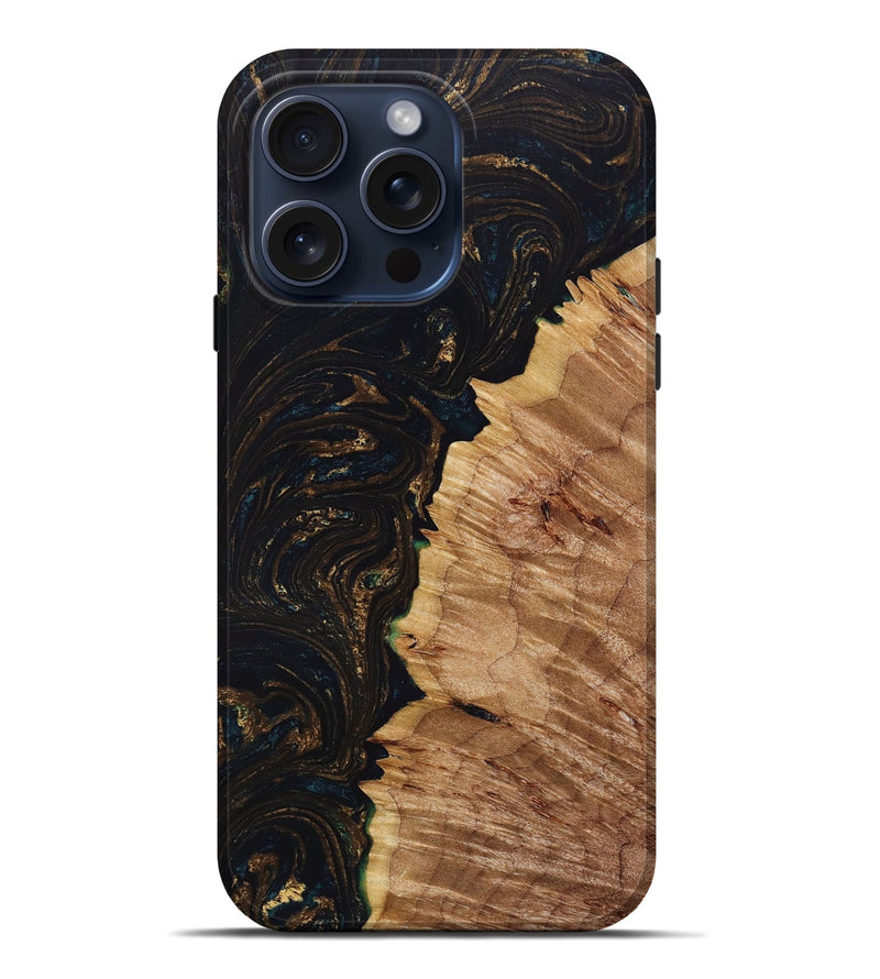 iPhone 15 Pro Max Wood+Resin Live Edge Phone Case - Laurence (Pure Black, 659692)