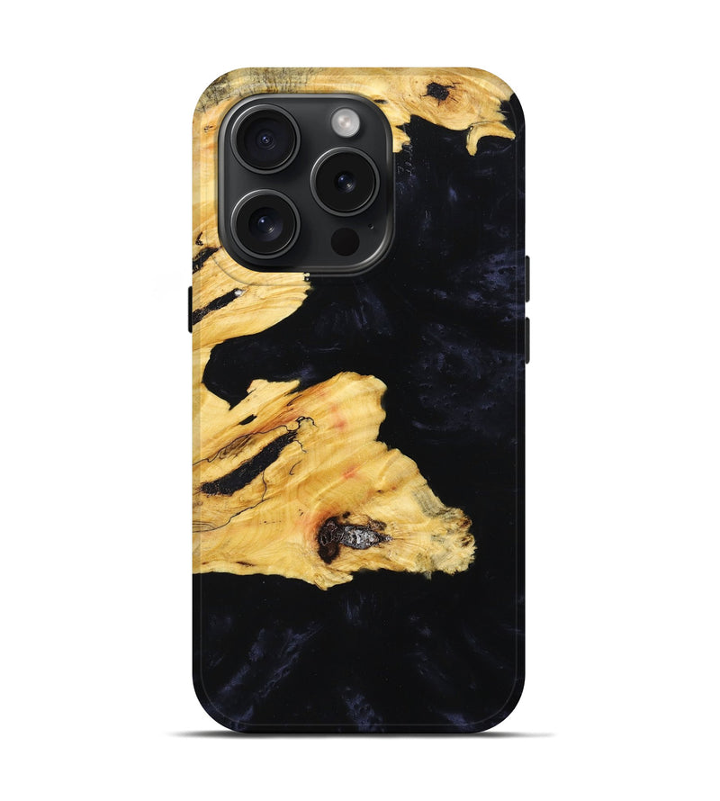 iPhone 15 Pro Wood+Resin Live Edge Phone Case - Scarlett (Pure Black, 659695)