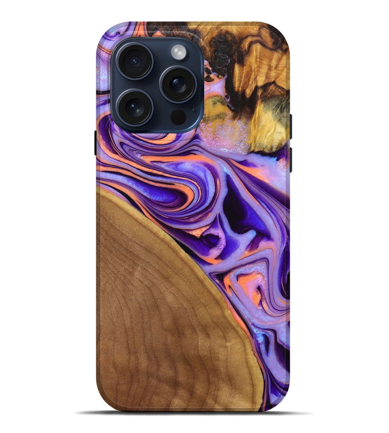iPhone 15 Pro Max Wood+Resin Live Edge Phone Case - Hallie (Purple, 659696)