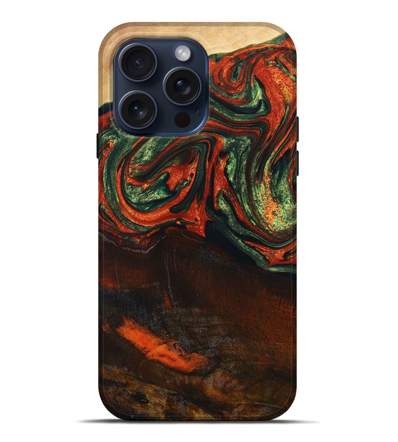 iPhone 15 Pro Max Wood+Resin Live Edge Phone Case - Solomon (Green, 659707)