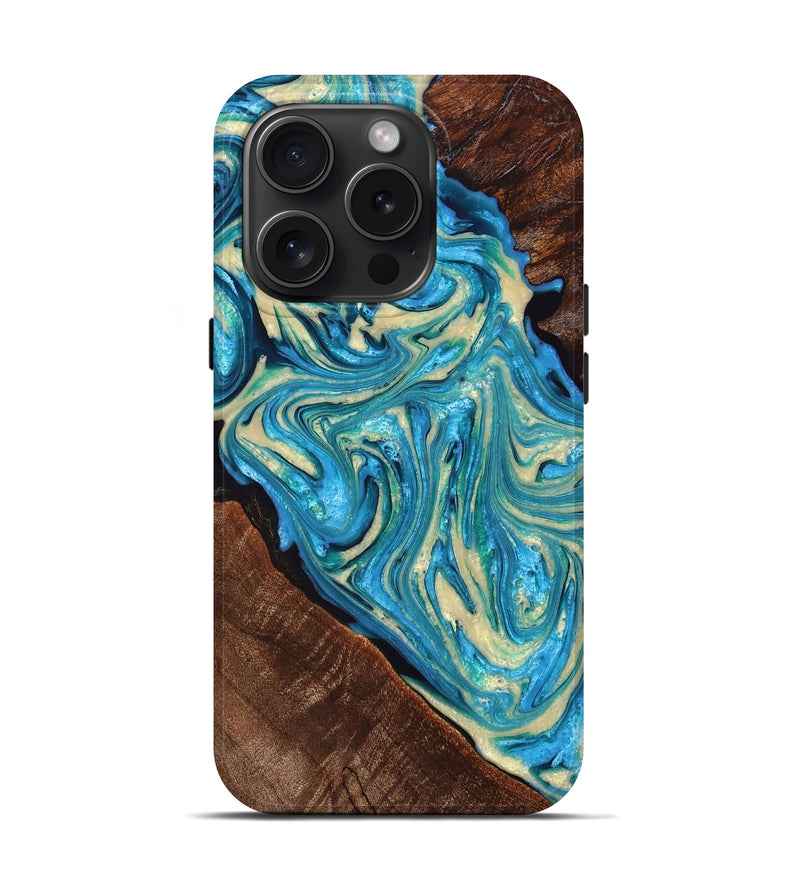iPhone 15 Pro Wood+Resin Live Edge Phone Case - Alice (Green, 659708)