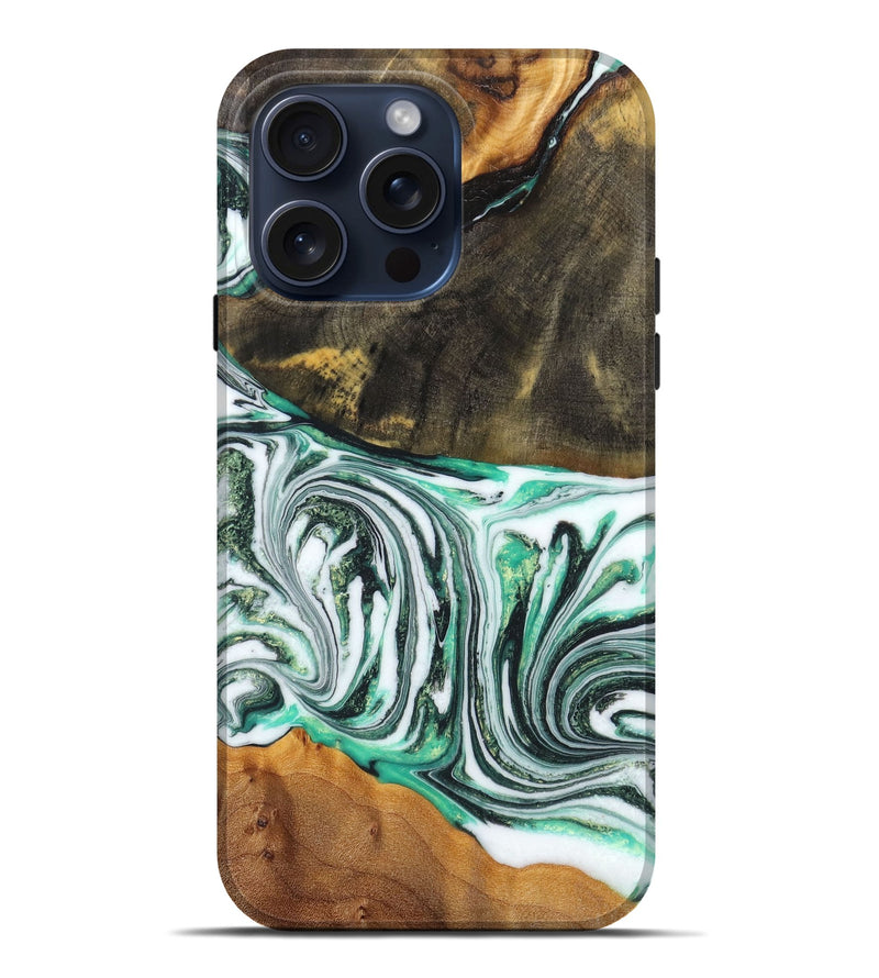 iPhone 15 Pro Max Wood+Resin Live Edge Phone Case - Alta (Green, 659712)