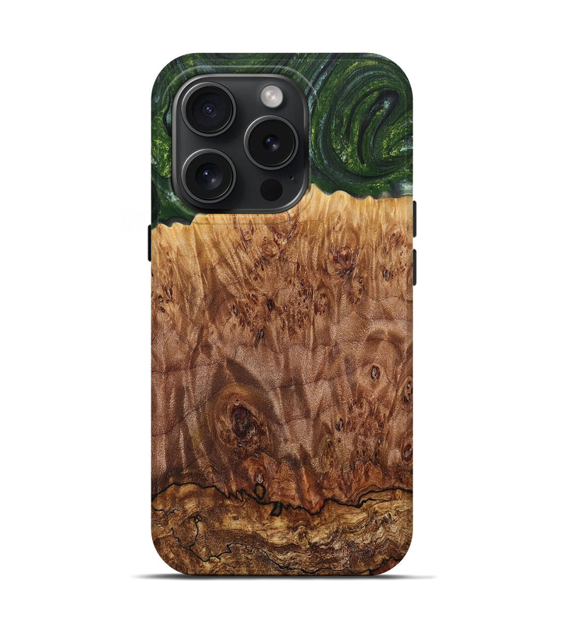 iPhone 15 Pro Wood+Resin Live Edge Phone Case - Walter (Green, 659713)