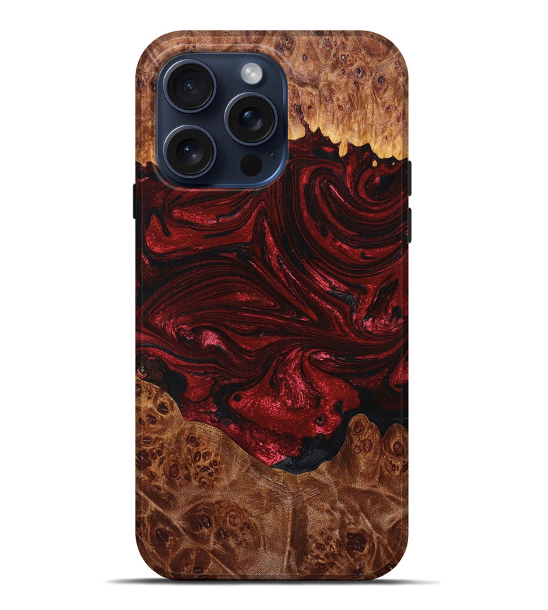 iPhone 15 Pro Max Burl Wood Live Edge Phone Case - Solomon (Red, 659732)