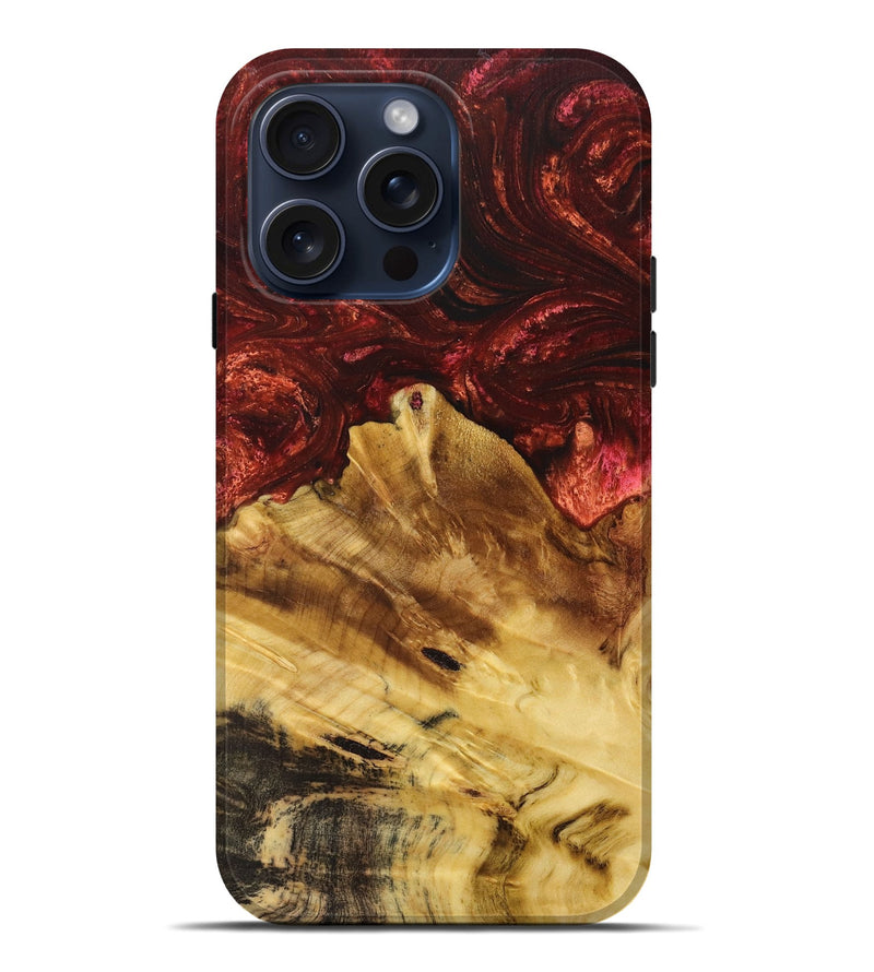 iPhone 15 Pro Max Wood+Resin Live Edge Phone Case - Penny (Red, 659735)