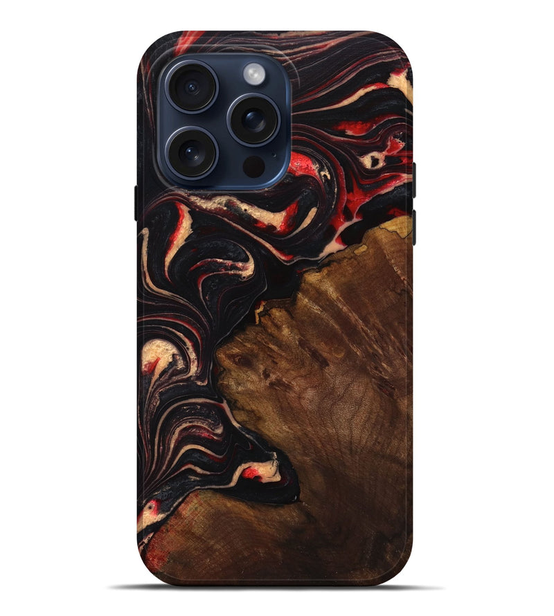 iPhone 15 Pro Max Wood+Resin Live Edge Phone Case - Bennie (Red, 659736)