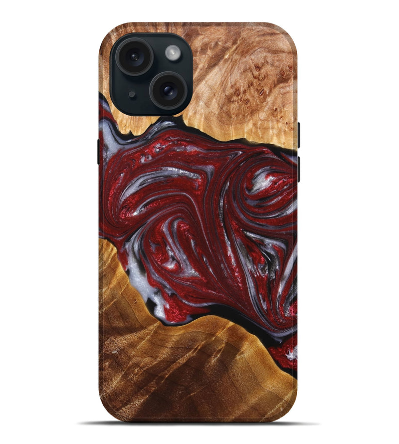 iPhone 15 Plus Wood+Resin Live Edge Phone Case - Darlene (Red, 659738)