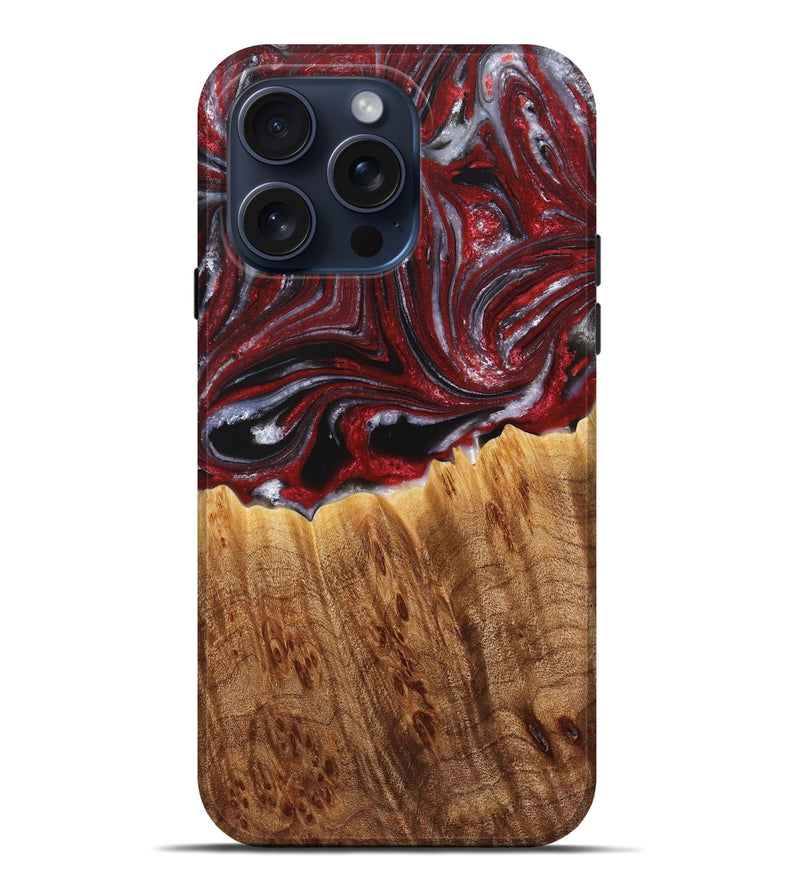 iPhone 15 Pro Max Wood+Resin Live Edge Phone Case - Laverne (Red, 659743)