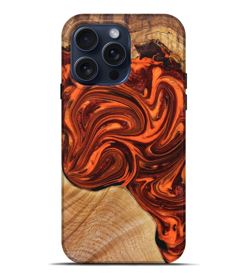 iPhone 15 Pro Max Wood+Resin Live Edge Phone Case - Joni (Red, 659744)
