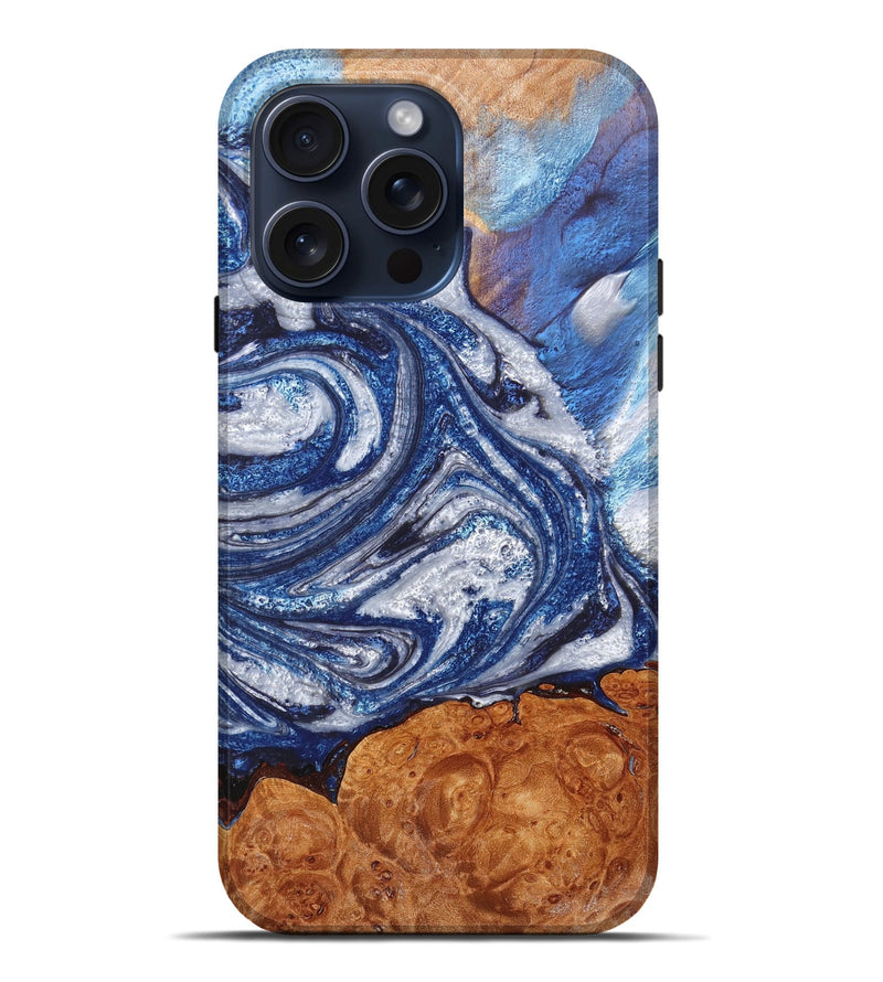iPhone 15 Pro Max Wood+Resin Live Edge Phone Case - Ada (Blue, 659747)