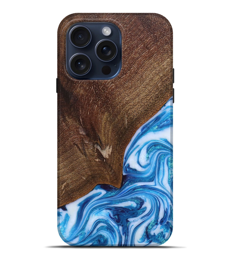 iPhone 15 Pro Max Wood+Resin Live Edge Phone Case - Karson (Blue, 659748)