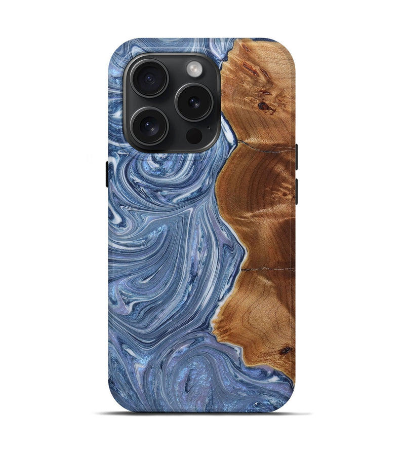 iPhone 15 Pro Wood+Resin Live Edge Phone Case - Cindy (Blue, 659749)