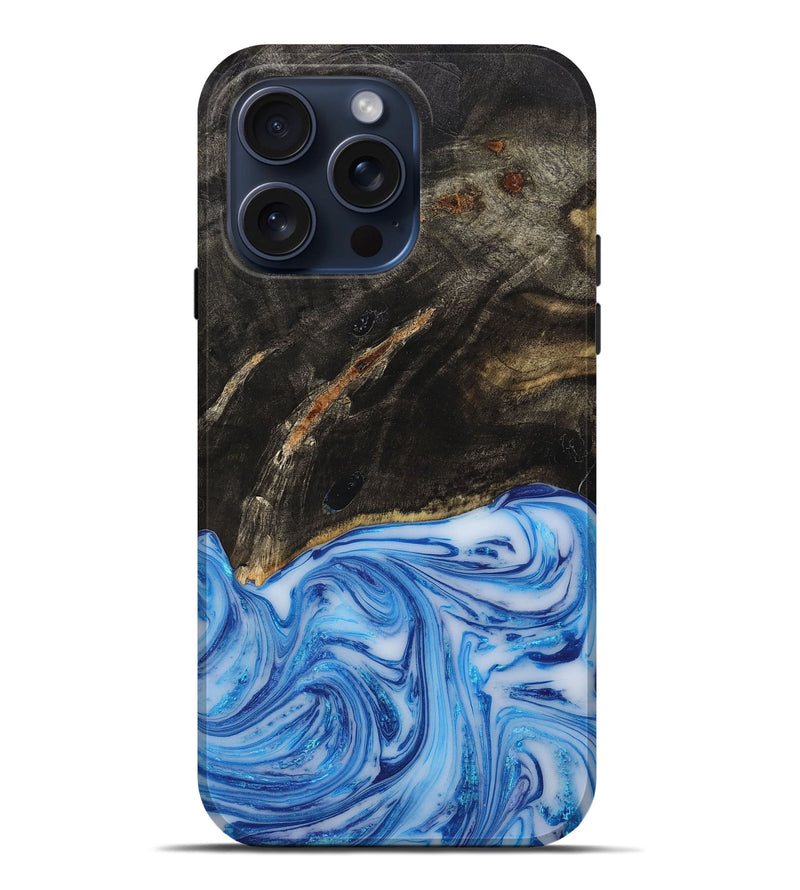 iPhone 15 Pro Max Wood+Resin Live Edge Phone Case - Leticia (Blue, 659750)