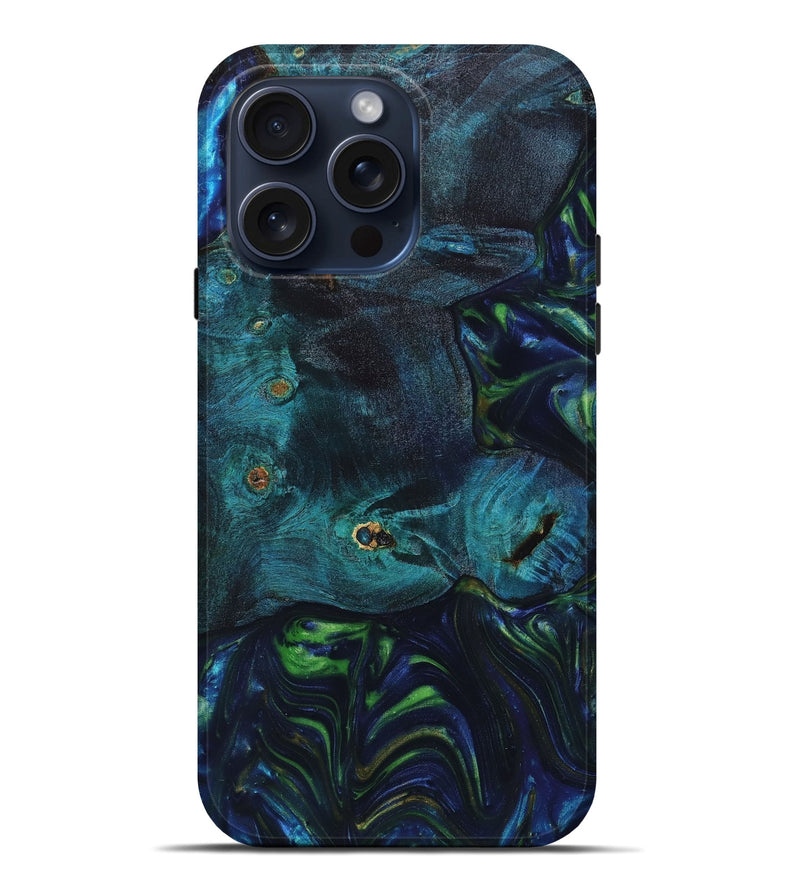 iPhone 15 Pro Max Wood+Resin Live Edge Phone Case - Gina (Blue, 659751)