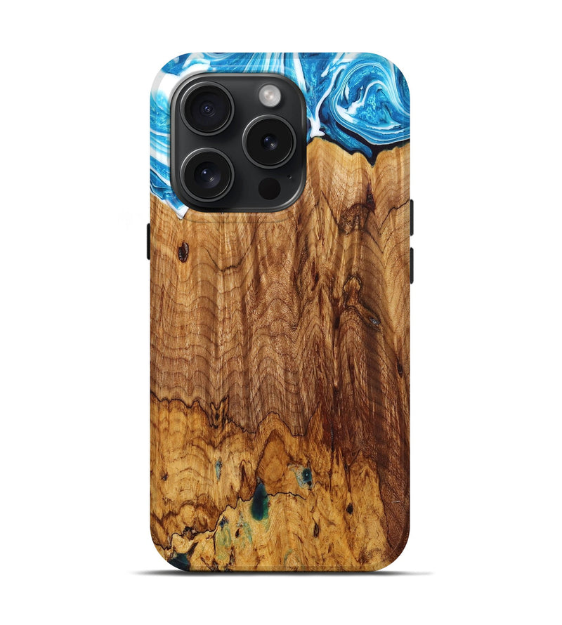 iPhone 15 Pro Wood+Resin Live Edge Phone Case - Kevin (Blue, 659752)