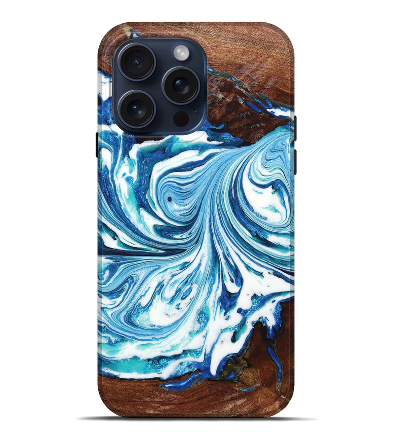 iPhone 15 Pro Max Wood+Resin Live Edge Phone Case - Marquita (Blue, 659753)