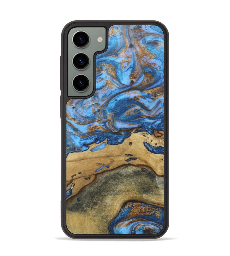 Galaxy S23 Plus Wood+Resin Phone Case - Christa (Teal & Gold, 659861)