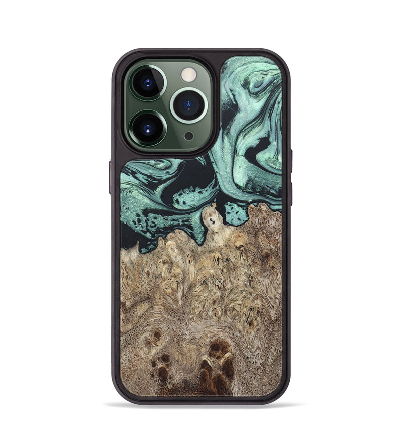 iPhone 13 Pro Wood+Resin Phone Case - Nancy (Green, 659881)