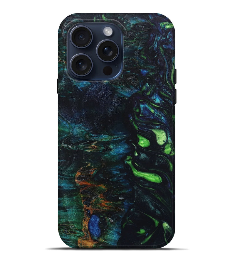 iPhone 15 Pro Max Wood+Resin Live Edge Phone Case - Devonte (Green, 660000)