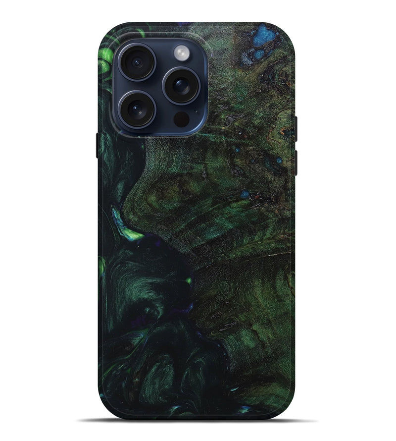 iPhone 15 Pro Max Wood+Resin Live Edge Phone Case - Lyla (Green, 660001)