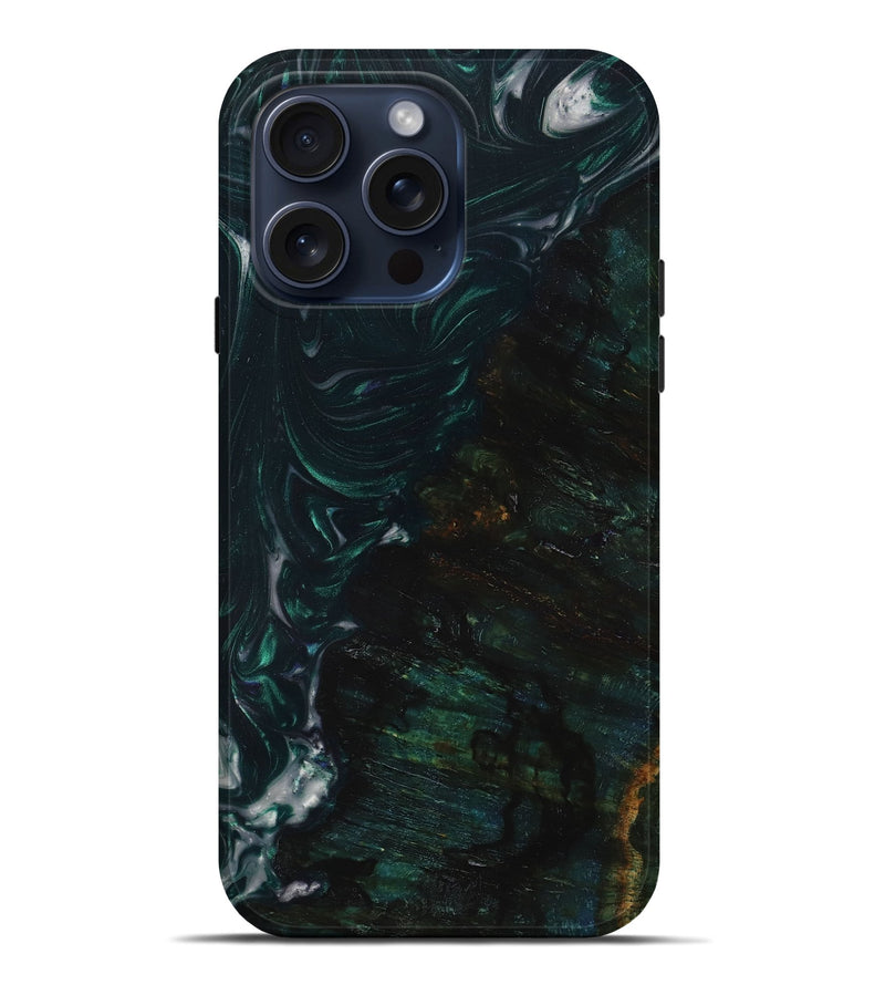 iPhone 15 Pro Max Wood+Resin Live Edge Phone Case - Sylvester (Green, 660002)