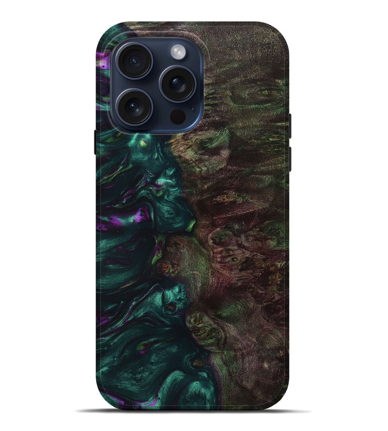 iPhone 15 Pro Max Wood+Resin Live Edge Phone Case - Janis (Green, 660003)