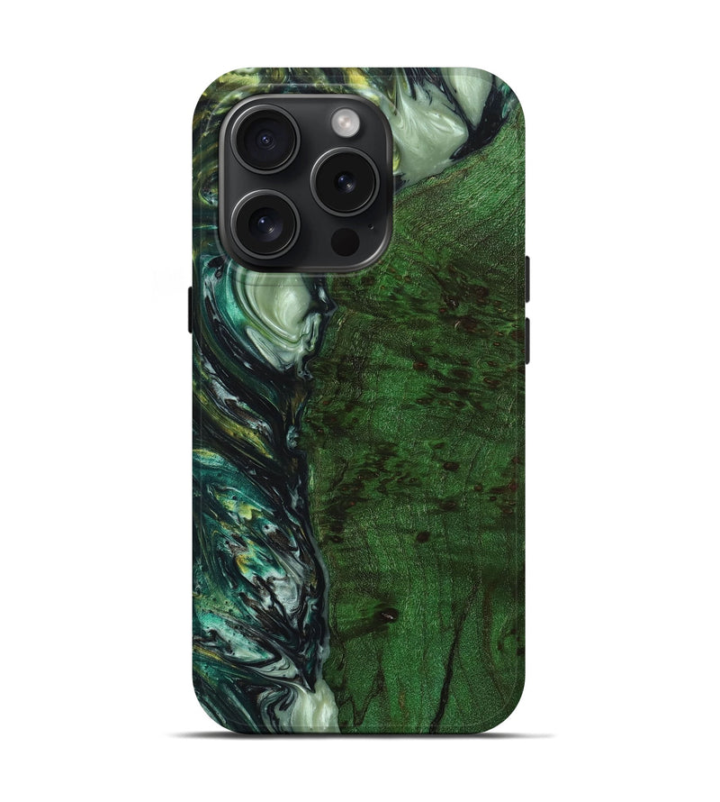 iPhone 15 Pro Wood+Resin Live Edge Phone Case - Chloe (Green, 660005)