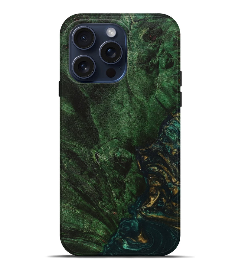 iPhone 15 Pro Max Wood+Resin Live Edge Phone Case - Jaime (Green, 660006)