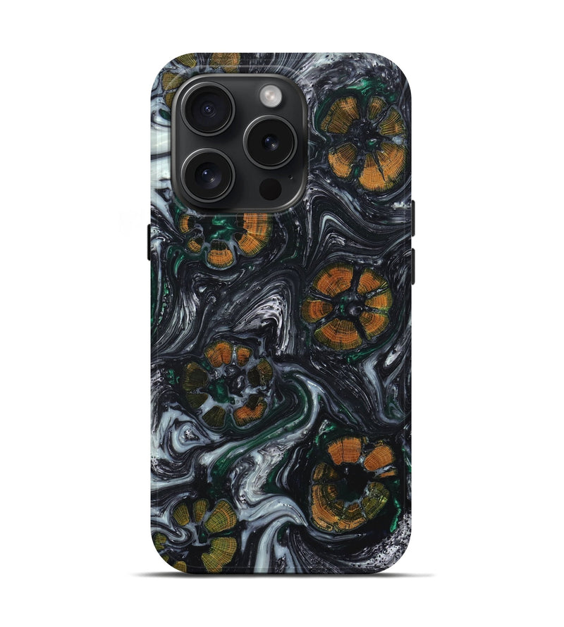 iPhone 15 Pro Wood+Resin Live Edge Phone Case - Vicky (Black & White, 660008)
