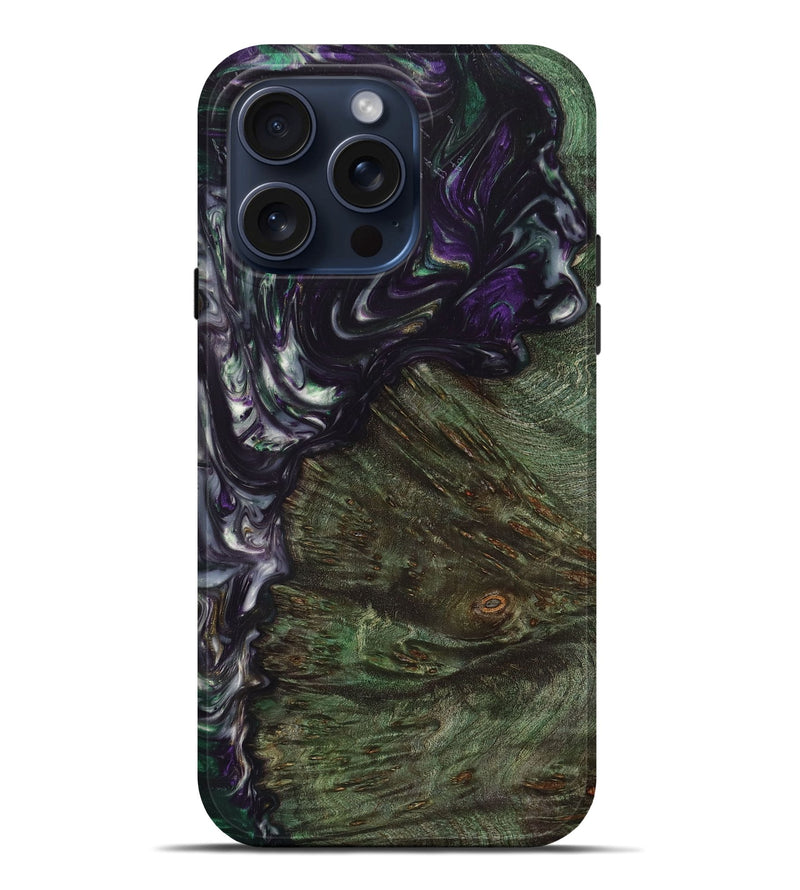 iPhone 15 Pro Max Wood+Resin Live Edge Phone Case - Marquita (Green, 660011)