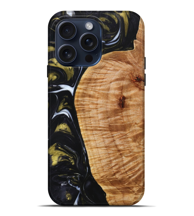 iPhone 15 Pro Max Wood+Resin Live Edge Phone Case - Freya (Black & White, 660013)