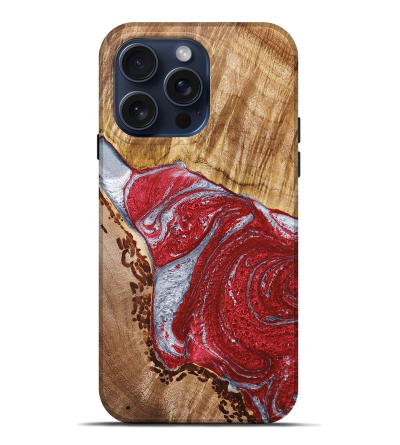 iPhone 15 Pro Max Wood+Resin Live Edge Phone Case - Larry (Red, 660015)