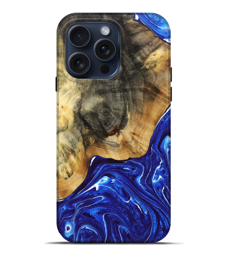 iPhone 15 Pro Max Wood+Resin Live Edge Phone Case - Allen (Blue, 660016)