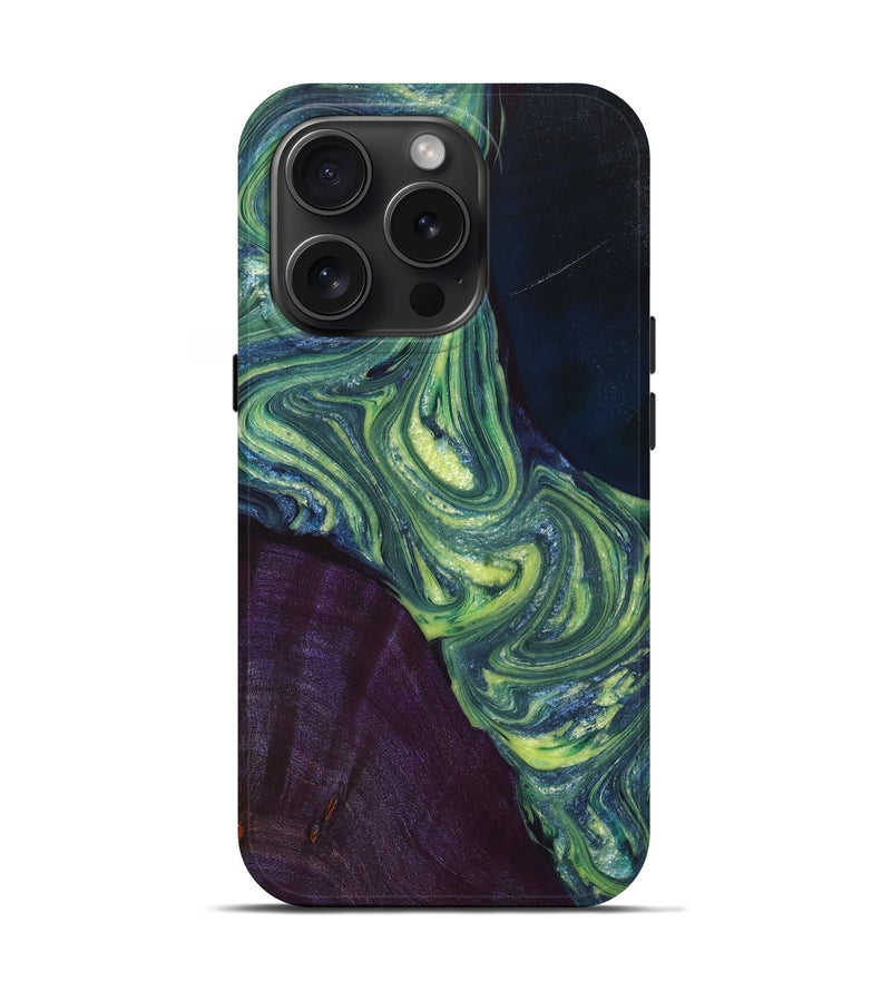 iPhone 15 Pro Wood+Resin Live Edge Phone Case - Jorge (Green, 660019)