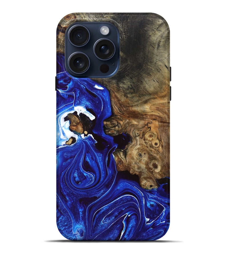 iPhone 15 Pro Max Wood+Resin Live Edge Phone Case - Phyllis (Blue, 660030)