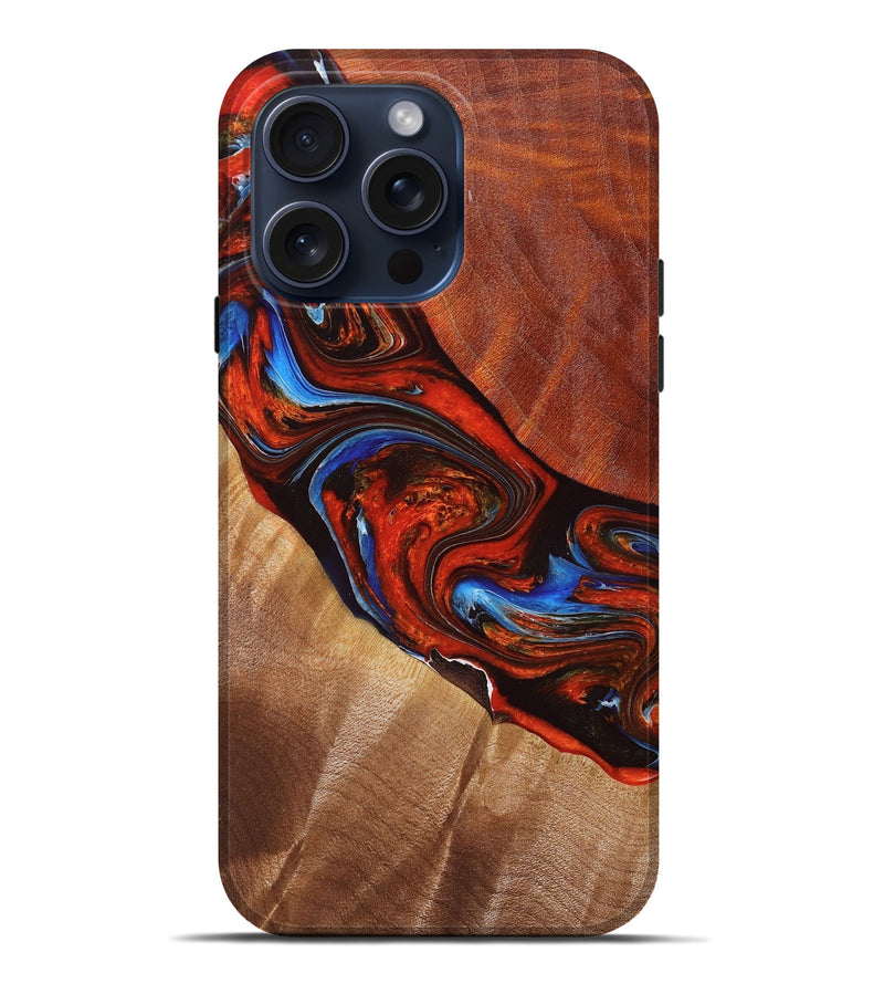 iPhone 15 Pro Max Wood+Resin Live Edge Phone Case - Delaney (Red, 660043)