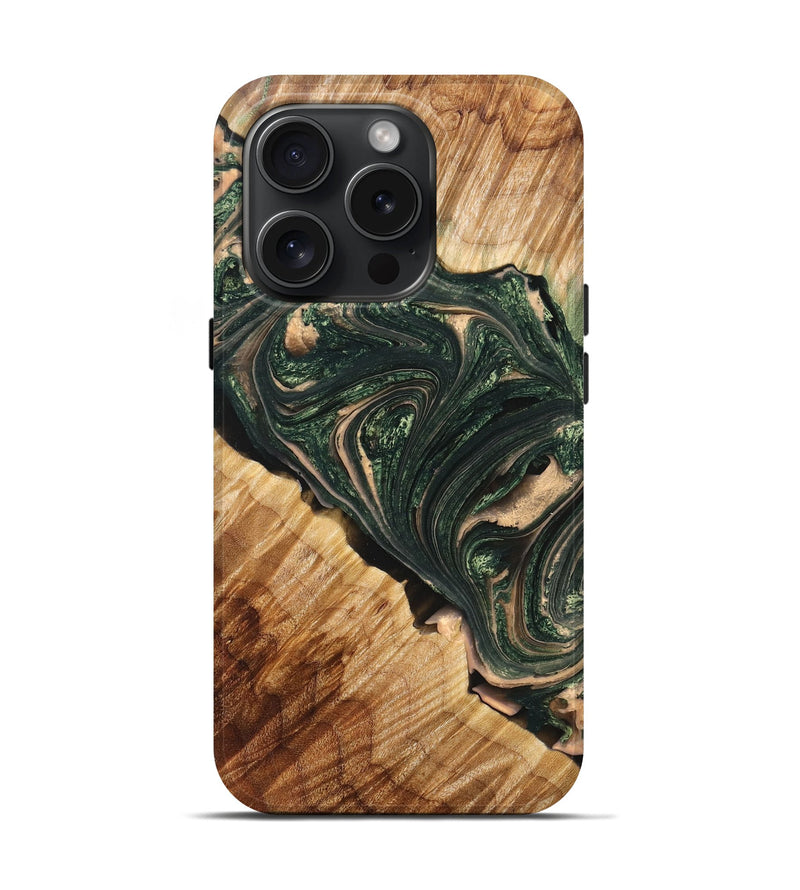 iPhone 15 Pro Wood+Resin Live Edge Phone Case - Franklin (Green, 660050)