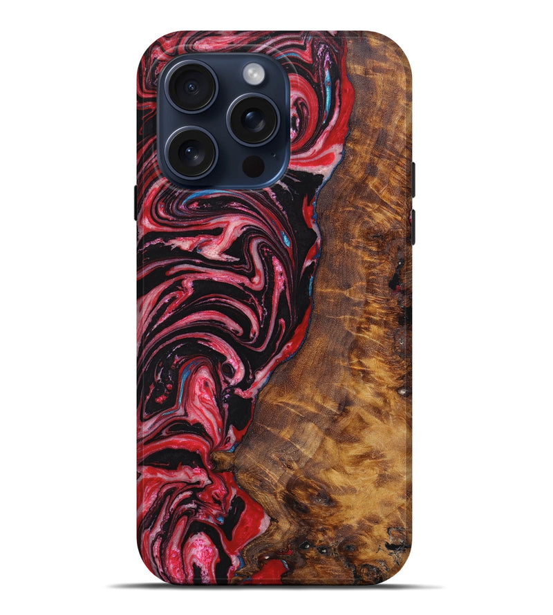 iPhone 15 Pro Max Wood+Resin Live Edge Phone Case - Mattie (Red, 660060)