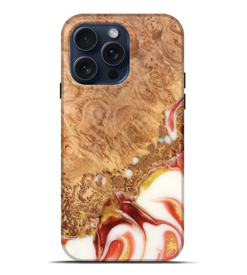 iPhone 15 Pro Max Wood+Resin Live Edge Phone Case - Bret (Red, 660063)
