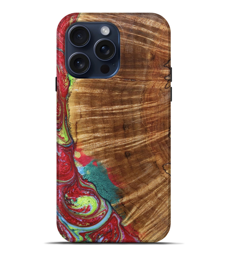 iPhone 15 Pro Max Wood+Resin Live Edge Phone Case - Florence (Red, 660064)
