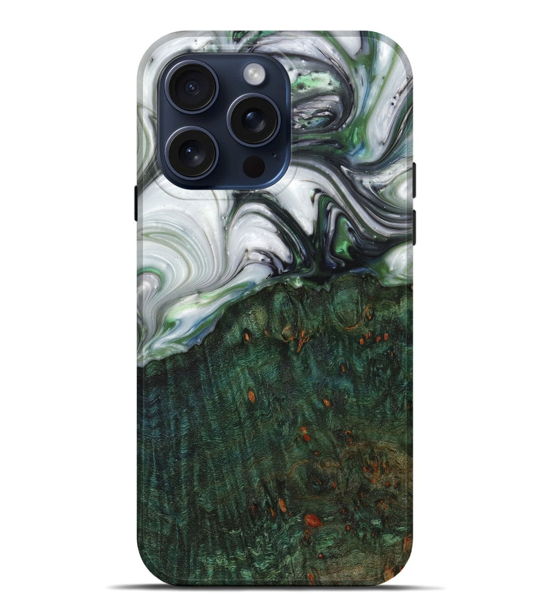 iPhone 15 Pro Max Wood+Resin Live Edge Phone Case - Cassidy (Black & White, 660067)