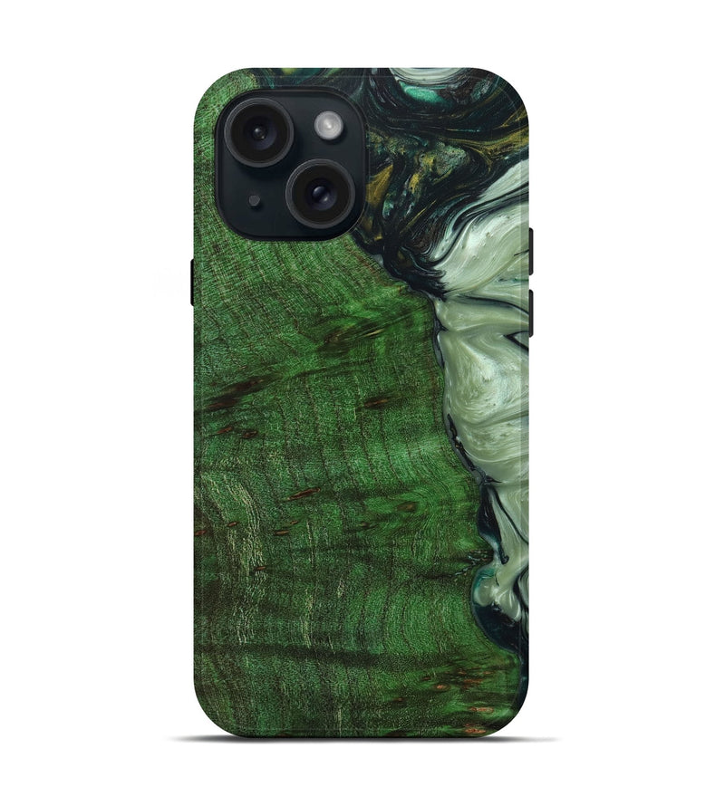 iPhone 15 Wood+Resin Live Edge Phone Case - Wendy (Green, 660068)