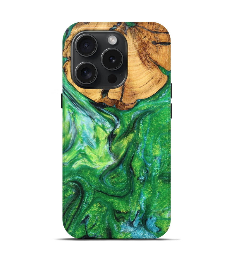 iPhone 15 Pro Wood+Resin Live Edge Phone Case - Sawyer (Green, 660076)