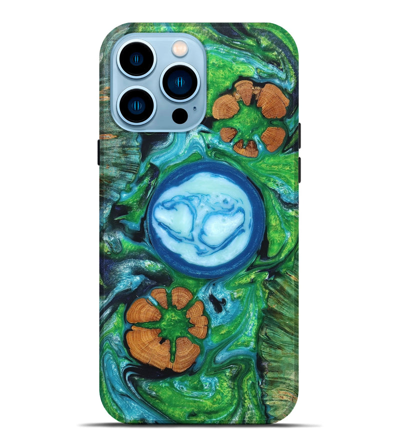iPhone 14 Pro Max Wood+Resin Live Edge Phone Case - Tabatha (Green, 660078)