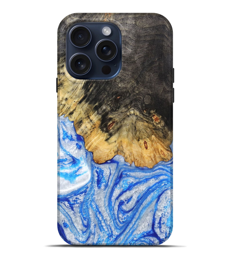 iPhone 15 Pro Max Wood+Resin Live Edge Phone Case - Eloise (Blue, 660080)