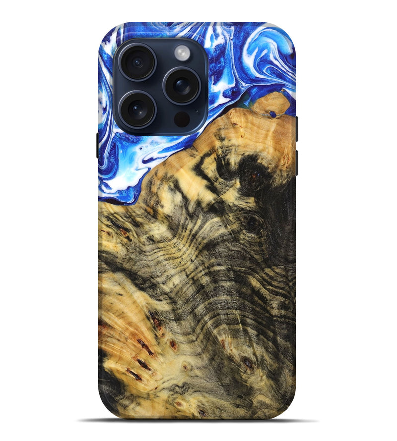 iPhone 15 Pro Max Wood+Resin Live Edge Phone Case - Jace (Blue, 660082)